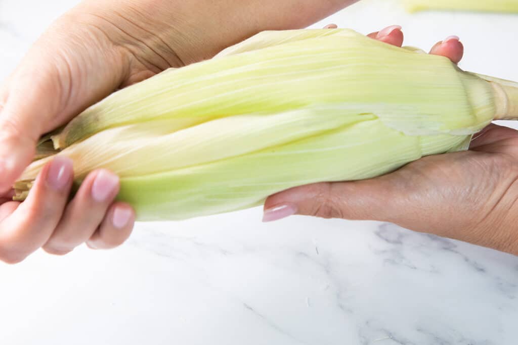 the husk being pulled over the ear of corn