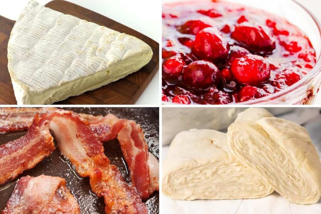 brie, cranberry sauce, bacon, and puff pastry