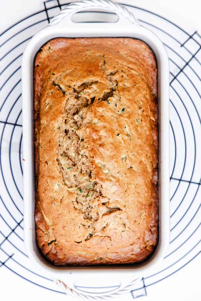 freshly baked Zucchini Bread cooling in the pan.