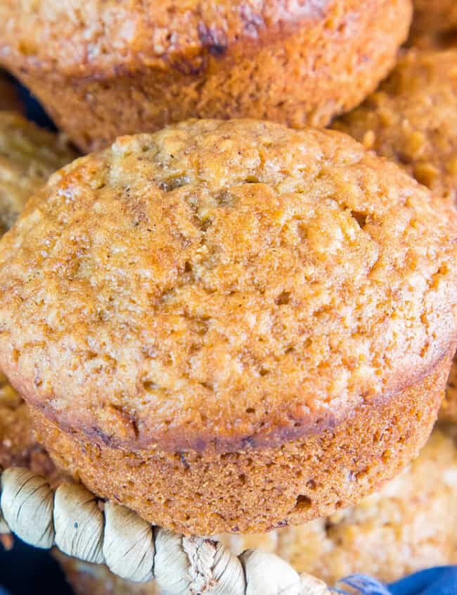 A basket of banana bread muffins.