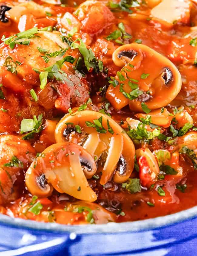 The finished pot of Chicken Cacciatore ready to serve.