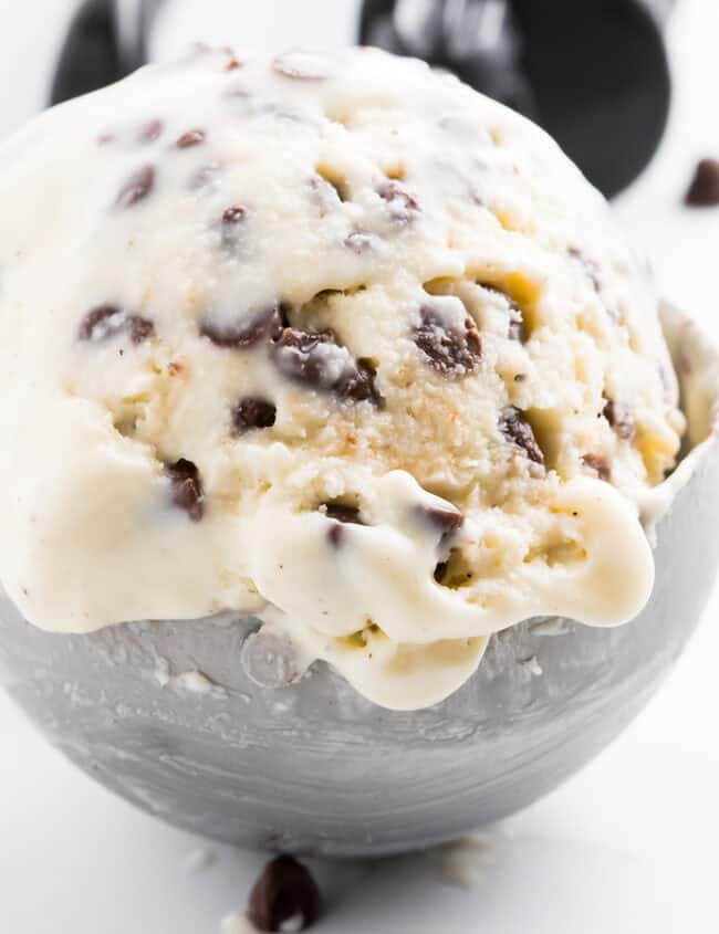 A scoop of chocolate chip ice cream.