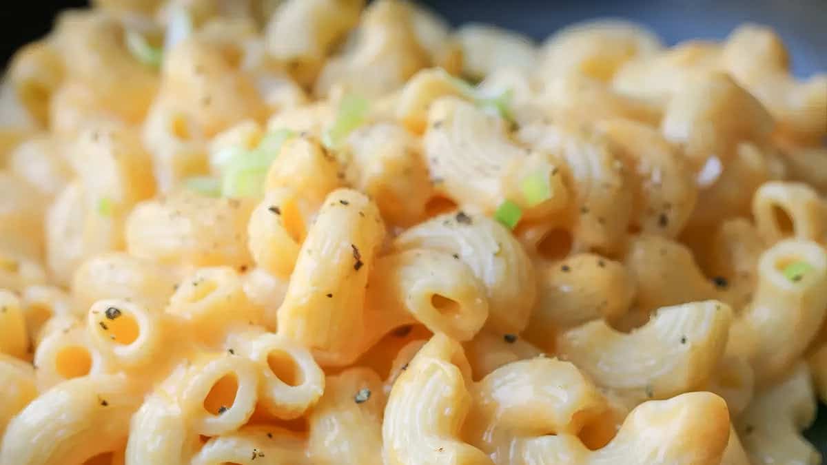 A close up image of a plate full of Instant Pot Mac and Cheese.