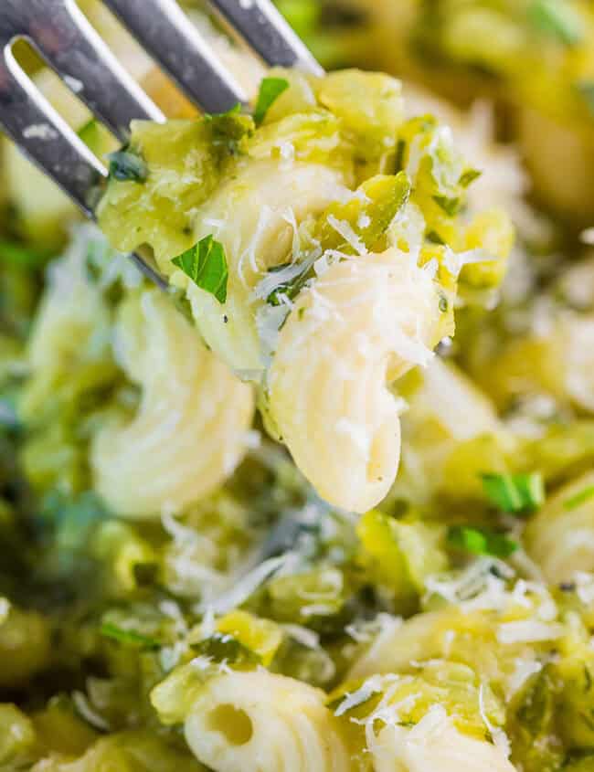 Pasta With Zucchini on a fork.