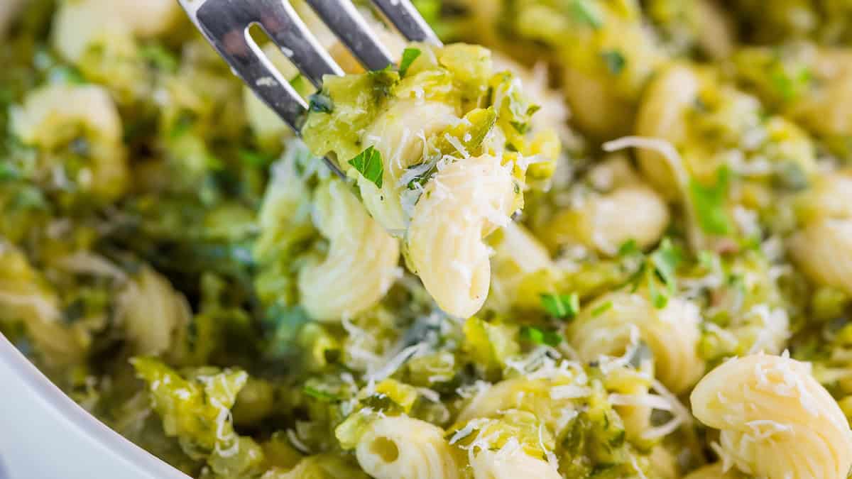 Pasta With Zucchini on a fork.