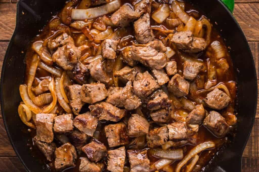 A platter full of Simple Barbecue Steak Tips.