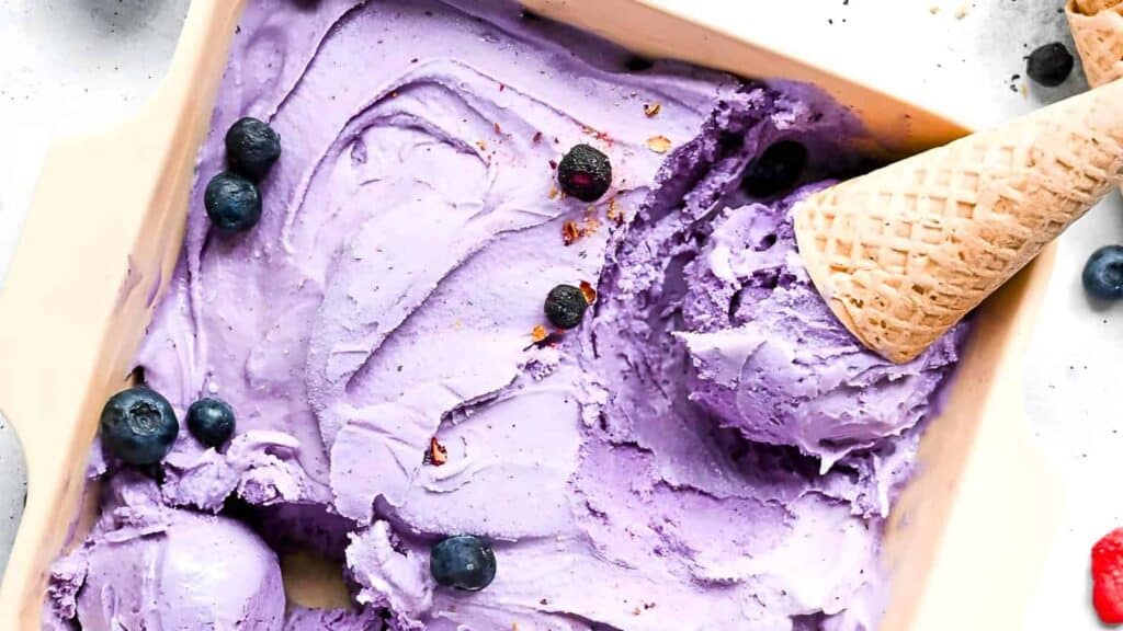 a vibrant photo of Blueberry Gelato from above.