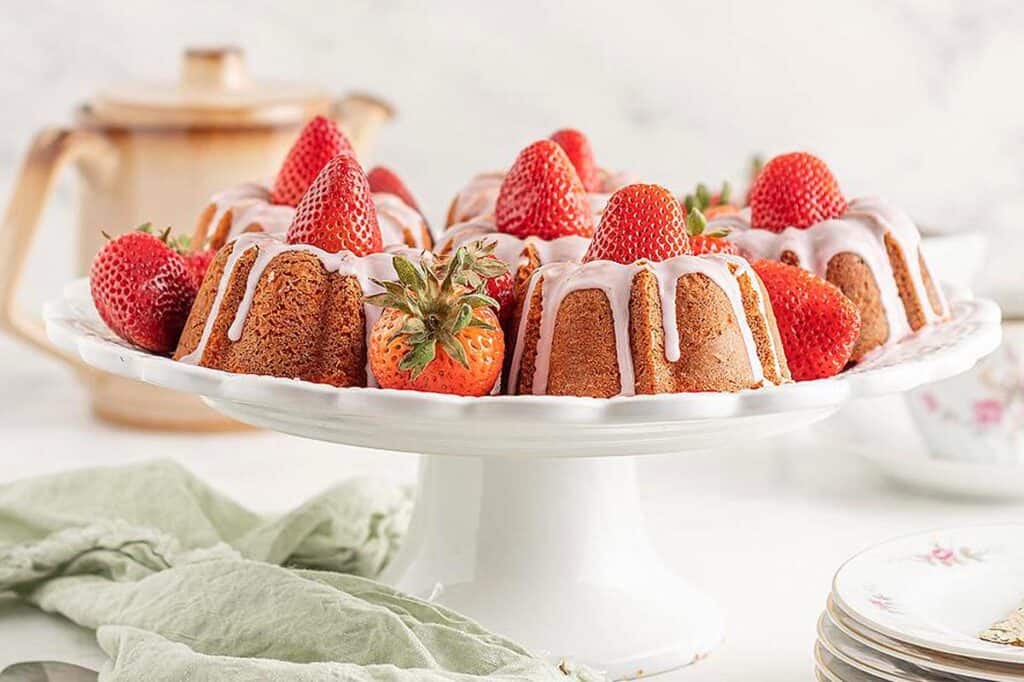 Mini Strawberry Bundt Cakes. 