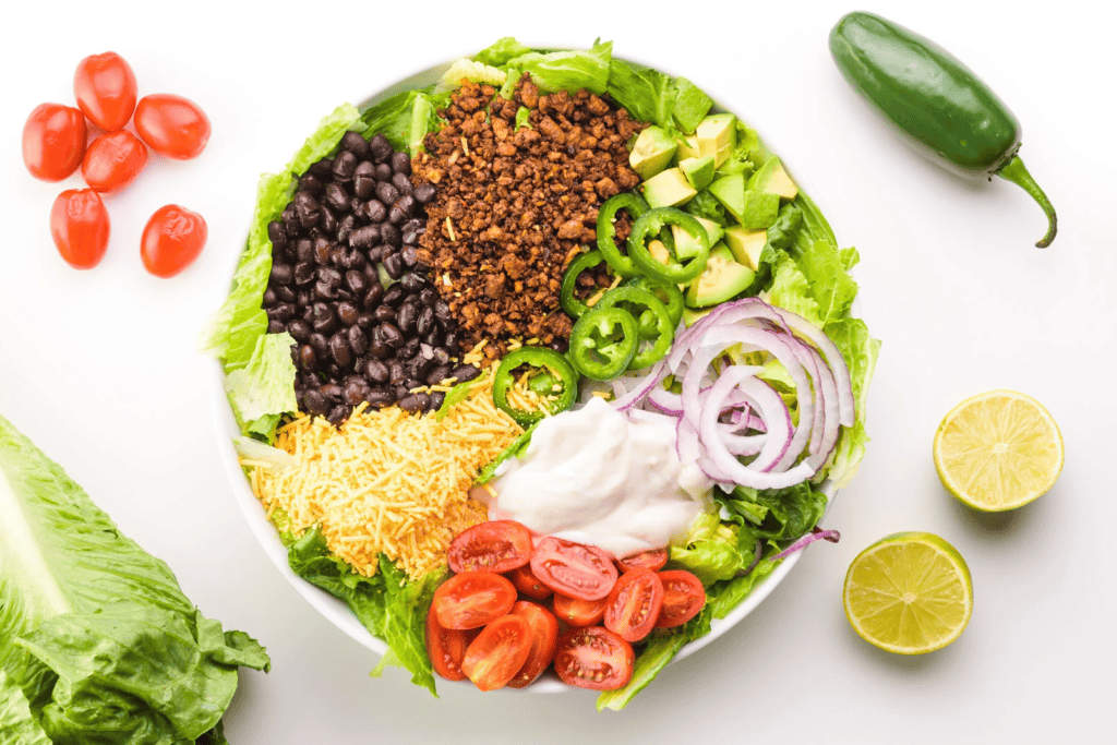 a platter of Vegan Taco Salad ready to serve.