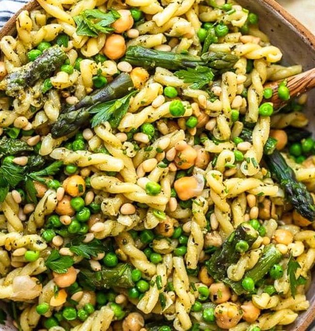 A big colorful bowl of Green Goddess Pasta Salad.